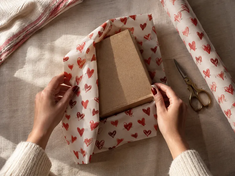 Measuring wrapping paper around a kraft box